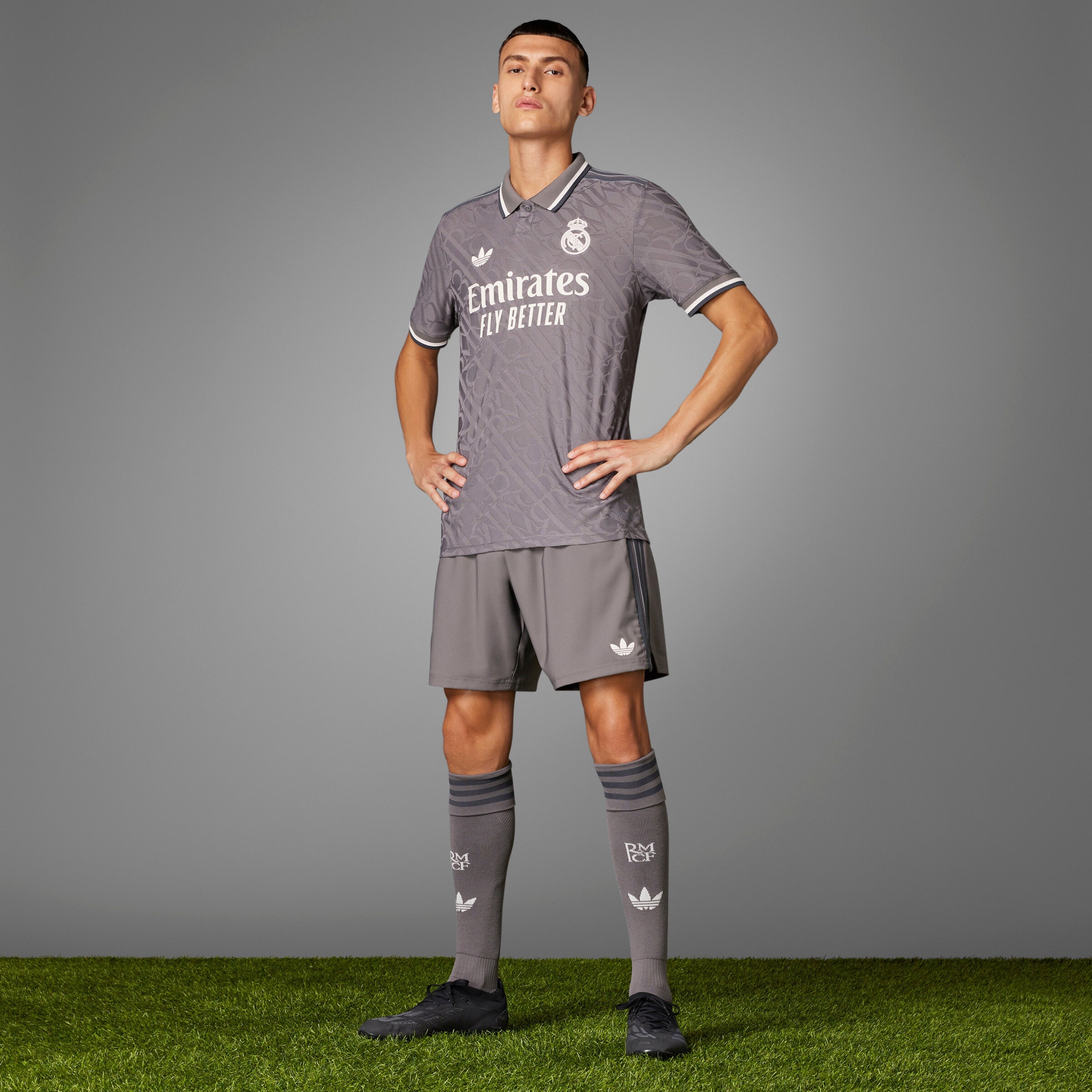 Real Madrid Authentic Third Jersey on Model full body pose with hands to hips