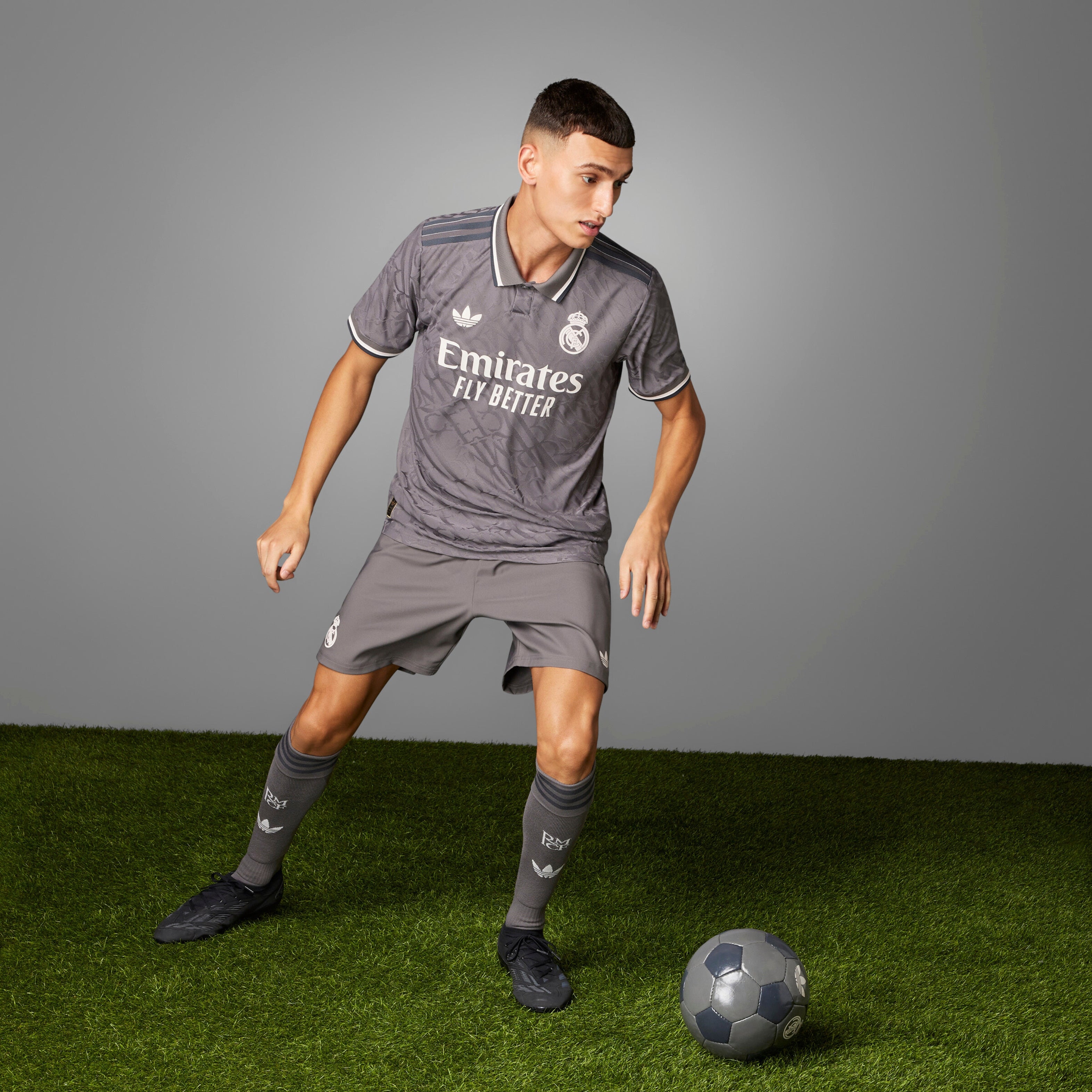 Real Madrid Authentic Third Jersey on Model in motion with ball